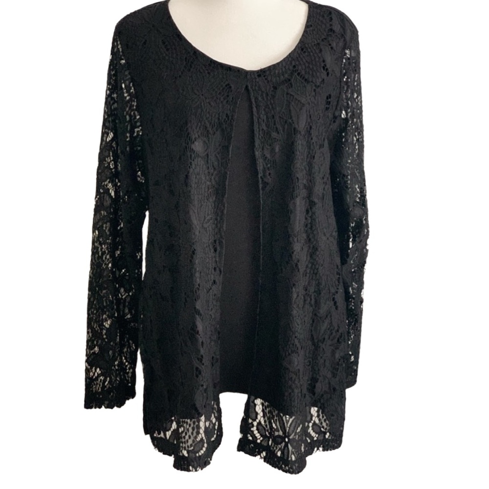 CHRISTOPHER & BANKS WOMEN’s Black Lace Long Sleeve Top Blouse Shirt Size: Large